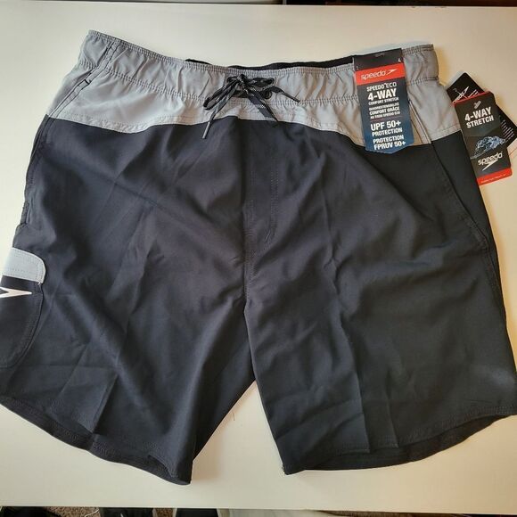 Speedo Other - $50 NEW SPEEDO MARINA GRAY BLACK STRETCH FLEX VOLLEY SHORTS w/ liner L large NWT